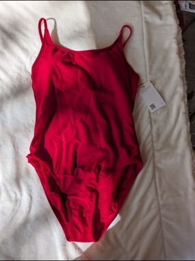 NWT Quince Italian Cami One-piece Swimsuit Cherry Red Size Small